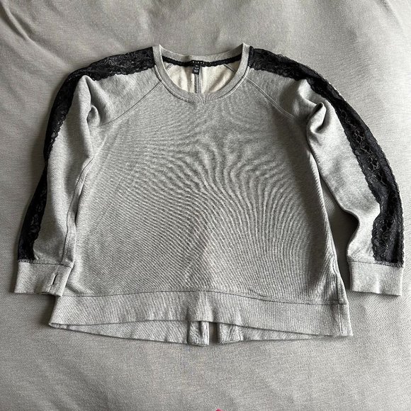 LIKE NEW Tribal Gray Crew Neck Sweatshirt with Black Lace and Lace Up Ba… - Picture 1 of 5